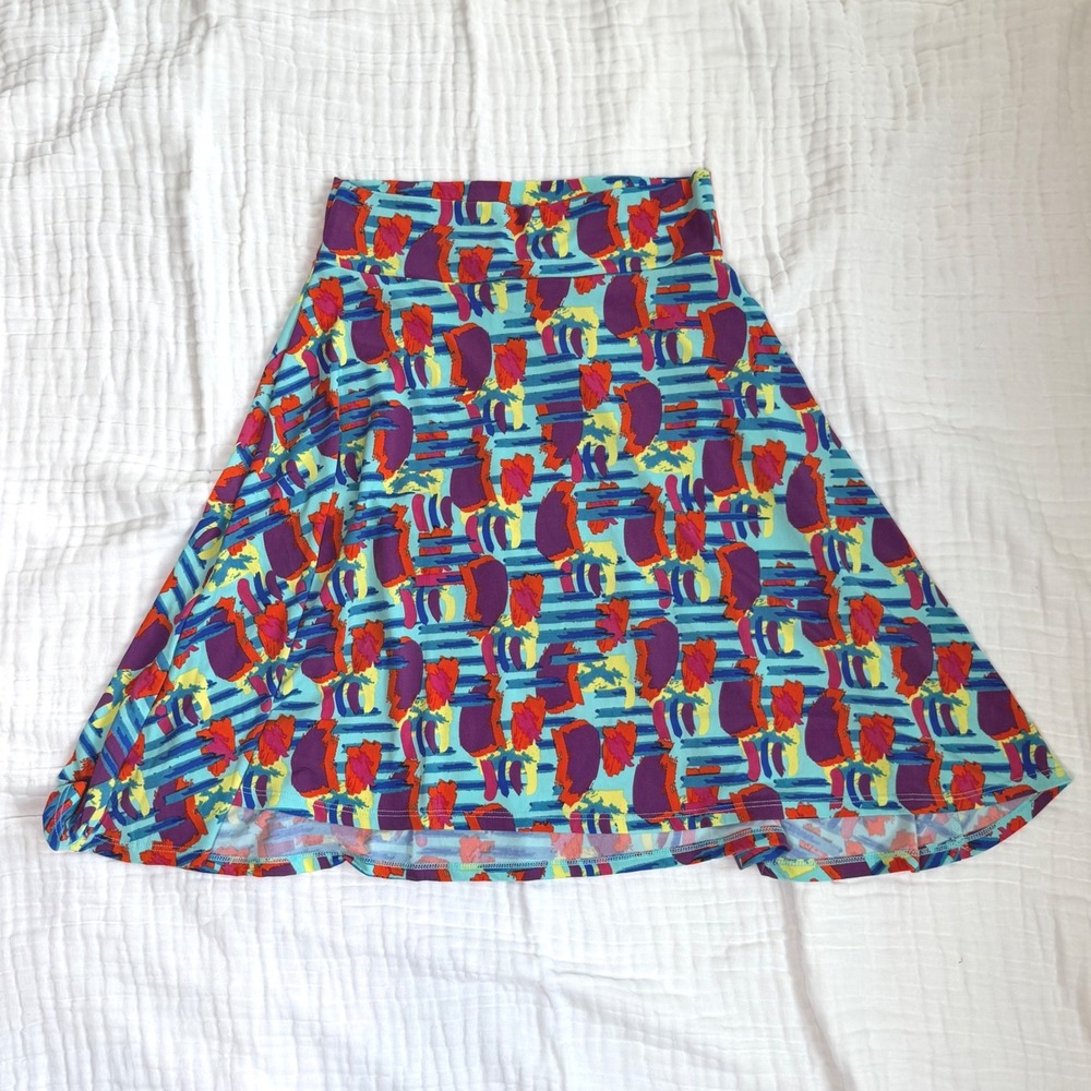 LuLaRoe Abstract Print A-Line Skirt Teal Purple Orange Geometric Size 10‎ NWT